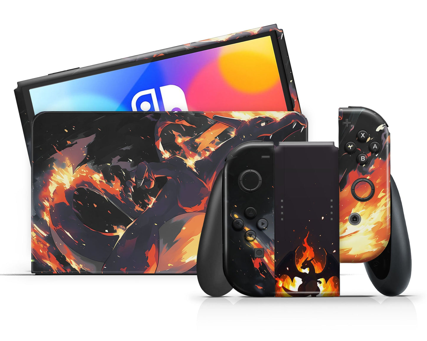 Lux Skins Nintendo Switch OLED Pokemon Charizard Flames Full Set Skins - Pop culture Pokemon Skin