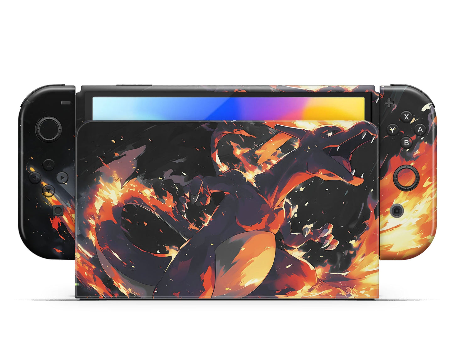Lux Skins Nintendo Switch OLED Pokemon Charizard Flames Full Set +Tempered Glass Skins - Pop culture Pokemon Skin