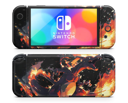 Lux Skins Nintendo Switch OLED Pokemon Charizard Flames Joycons Only Skins - Pop culture Pokemon Skin