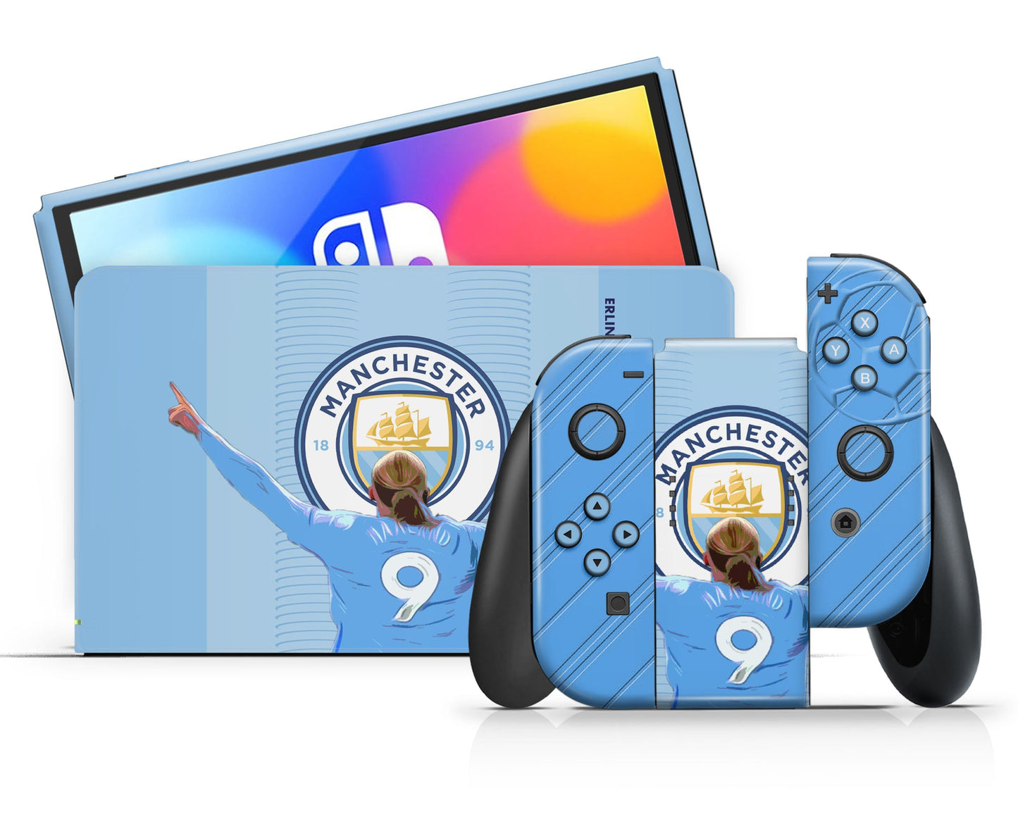 Lux Skins Nintendo Switch OLED Manchester City Haaland Full Set Skins - Sports Soccer Skin