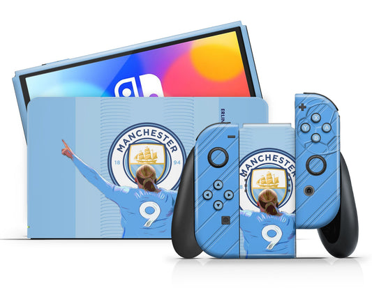 Lux Skins Nintendo Switch OLED Manchester City Haaland Full Set Skins - Sports Soccer Skin