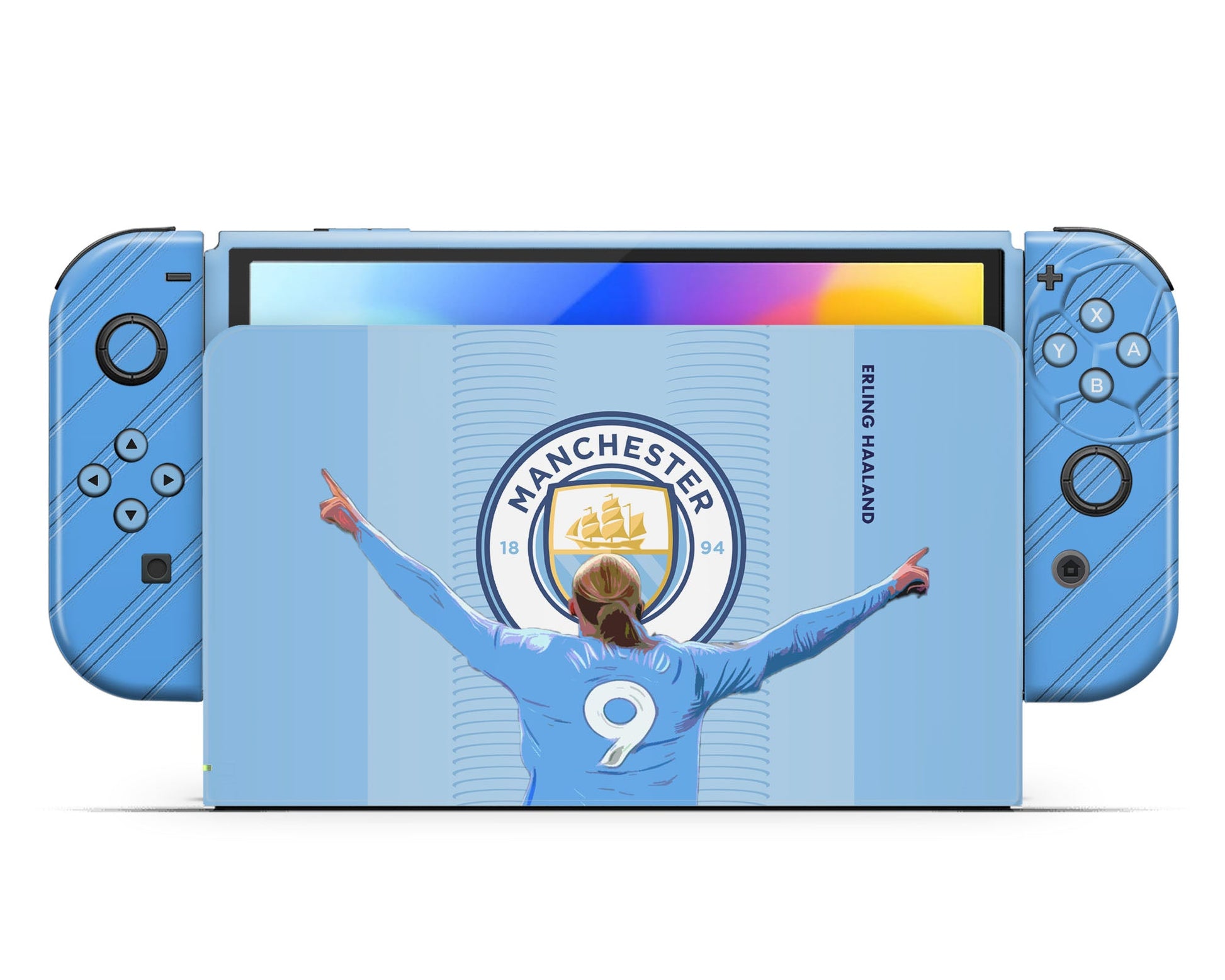 Lux Skins Nintendo Switch OLED Manchester City Haaland Full Set +Tempered Glass Skins - Sports Soccer Skin