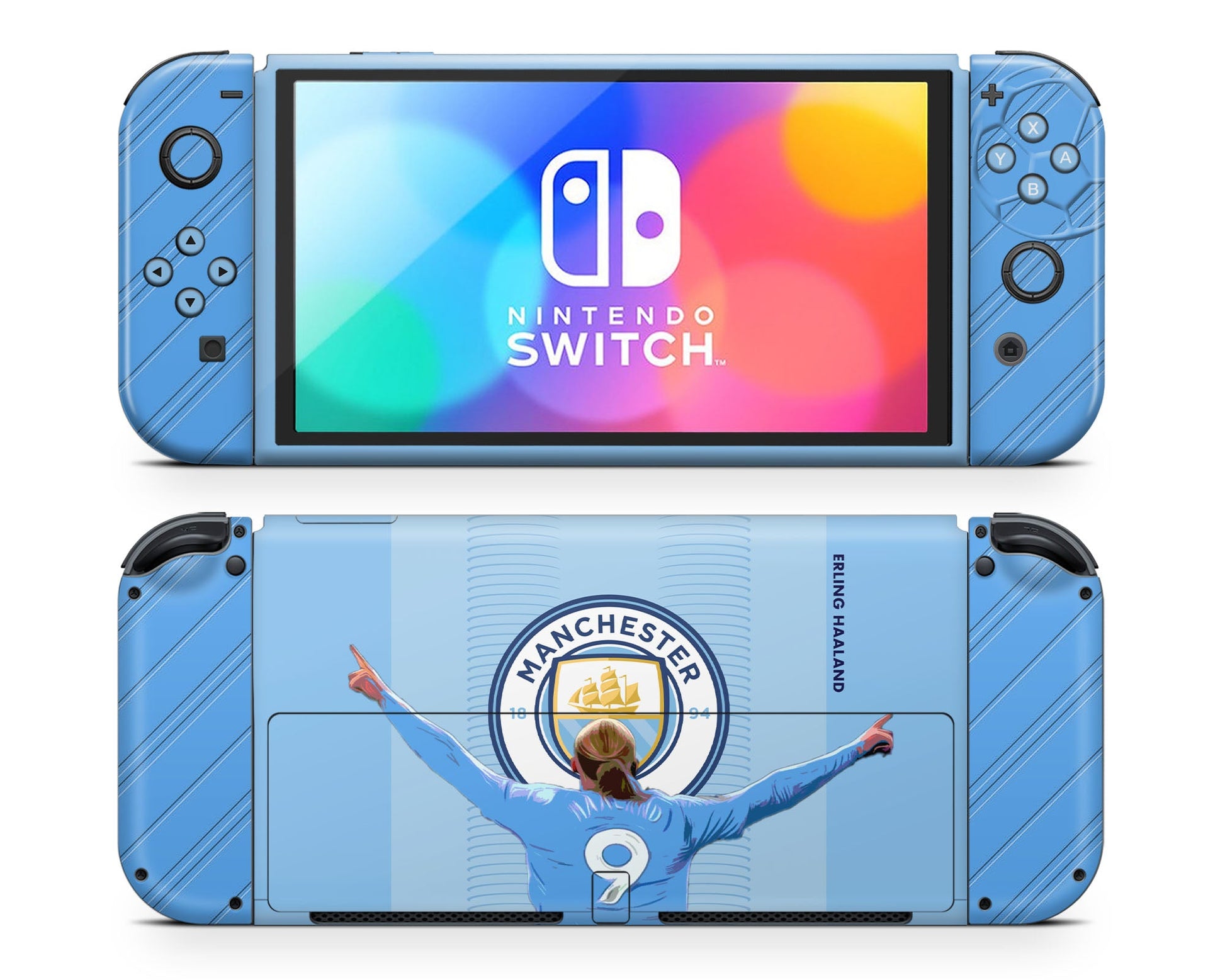 Lux Skins Nintendo Switch OLED Manchester City Haaland Joycons Only Skins - Sports Soccer Skin