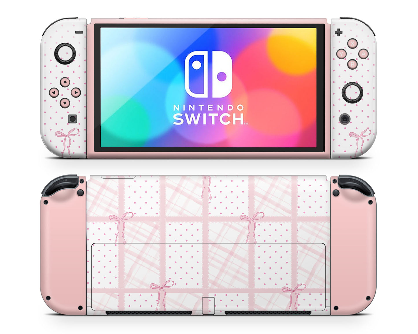 Lux Skins Nintendo Switch OLED Cute Pink Bow Joycons Only Skins - Pattern  Skin
