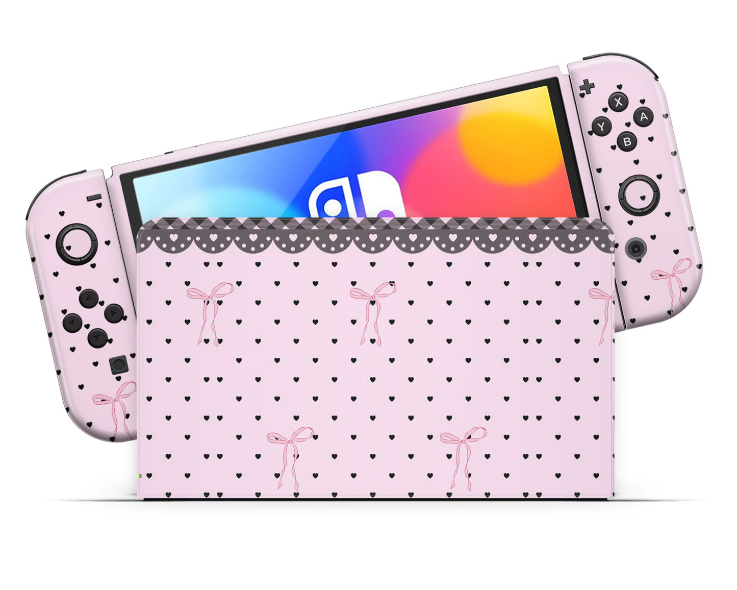 Pink Bow Black Lace Nintendo Switch OLED Skin