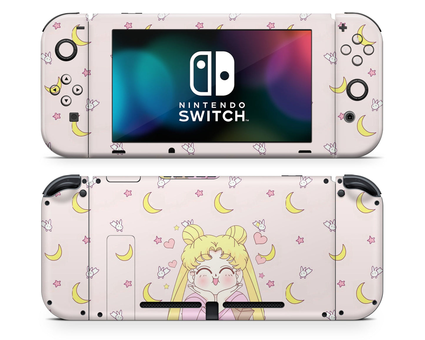 Lux Skins Nintendo Switch Sailor Moon Kawaii Hearts Full Set +Tempered Glass Skins - Pop culture Sailor Moon Skin