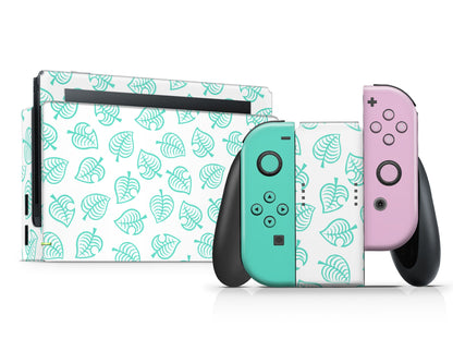 Lux Skins Nintendo Switch Animal Crossing Leaf Teal Pink Full Set Skins - Pop culture Animal Crossing Skin