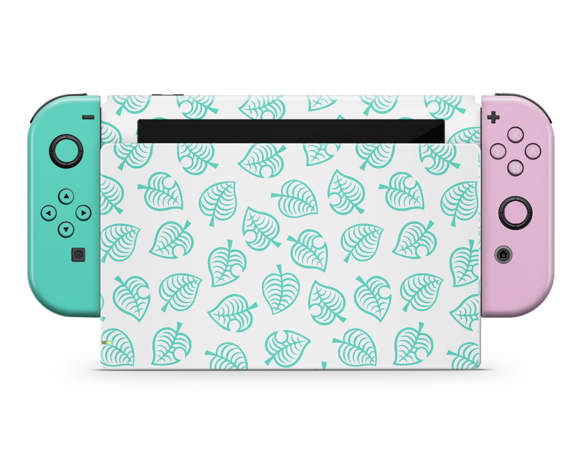 Lux Skins Nintendo Switch Animal Crossing Leaf Teal Pink Joycons Only Skins - Pop culture Animal Crossing Skin