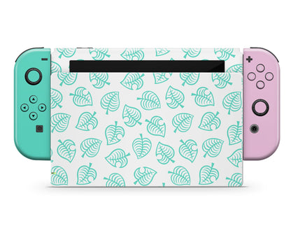 Lux Skins Nintendo Switch Animal Crossing Leaf Teal Pink Joycons Only Skins - Pop culture Animal Crossing Skin