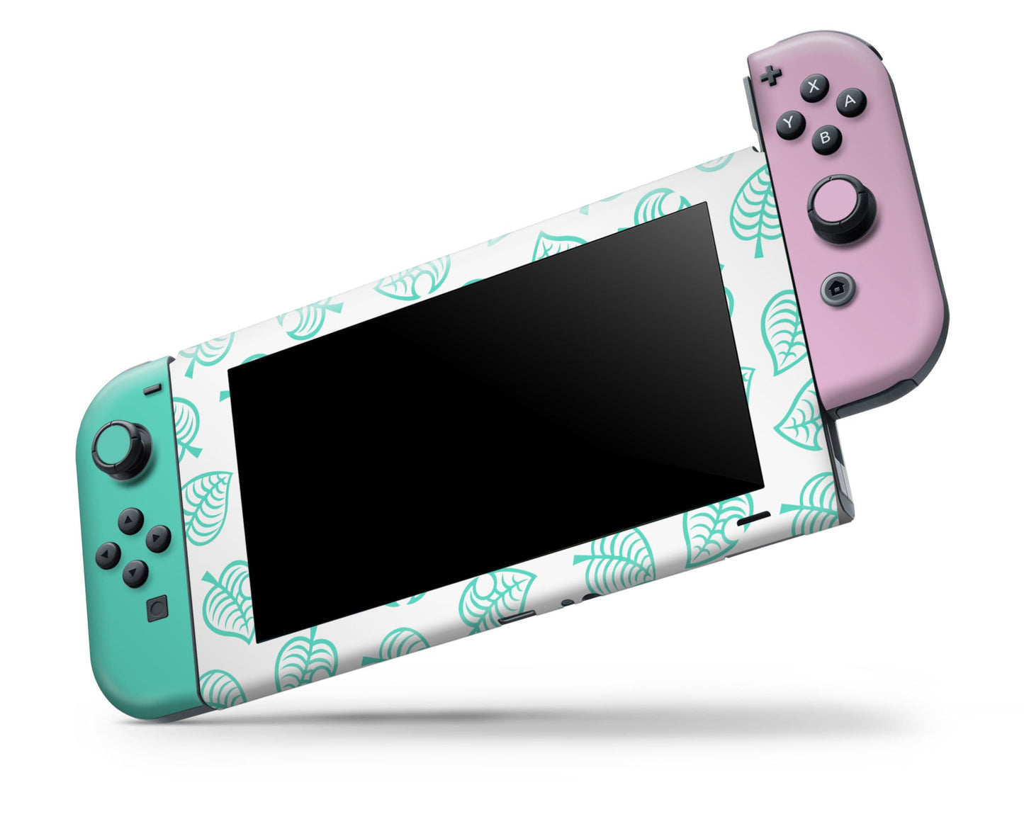 Lux Skins Nintendo Switch Animal Crossing Leaf Teal Pink Full Set Skins - Pop culture Animal Crossing Skin