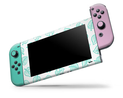 Lux Skins Nintendo Switch Animal Crossing Leaf Teal Pink Full Set Skins - Pop culture Animal Crossing Skin