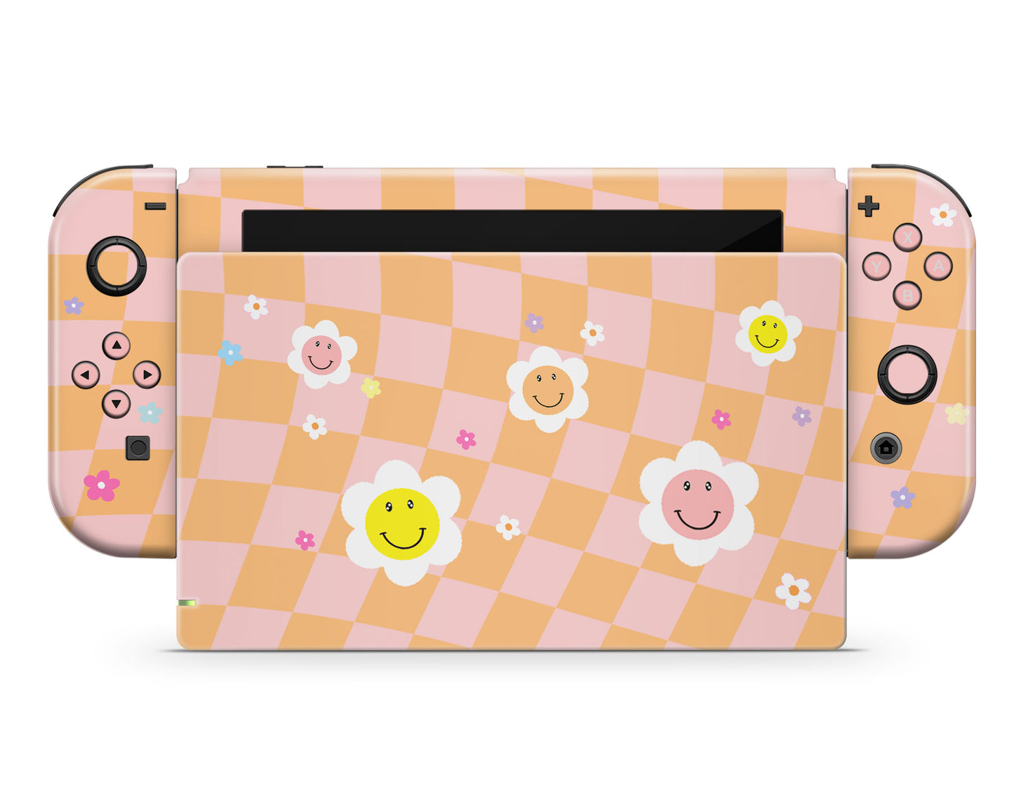 Checkered Smiley Floral Nintendo Switch Skin