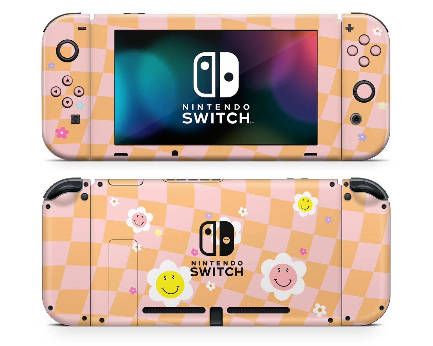 Checkered Smiley Floral Nintendo Switch Skin