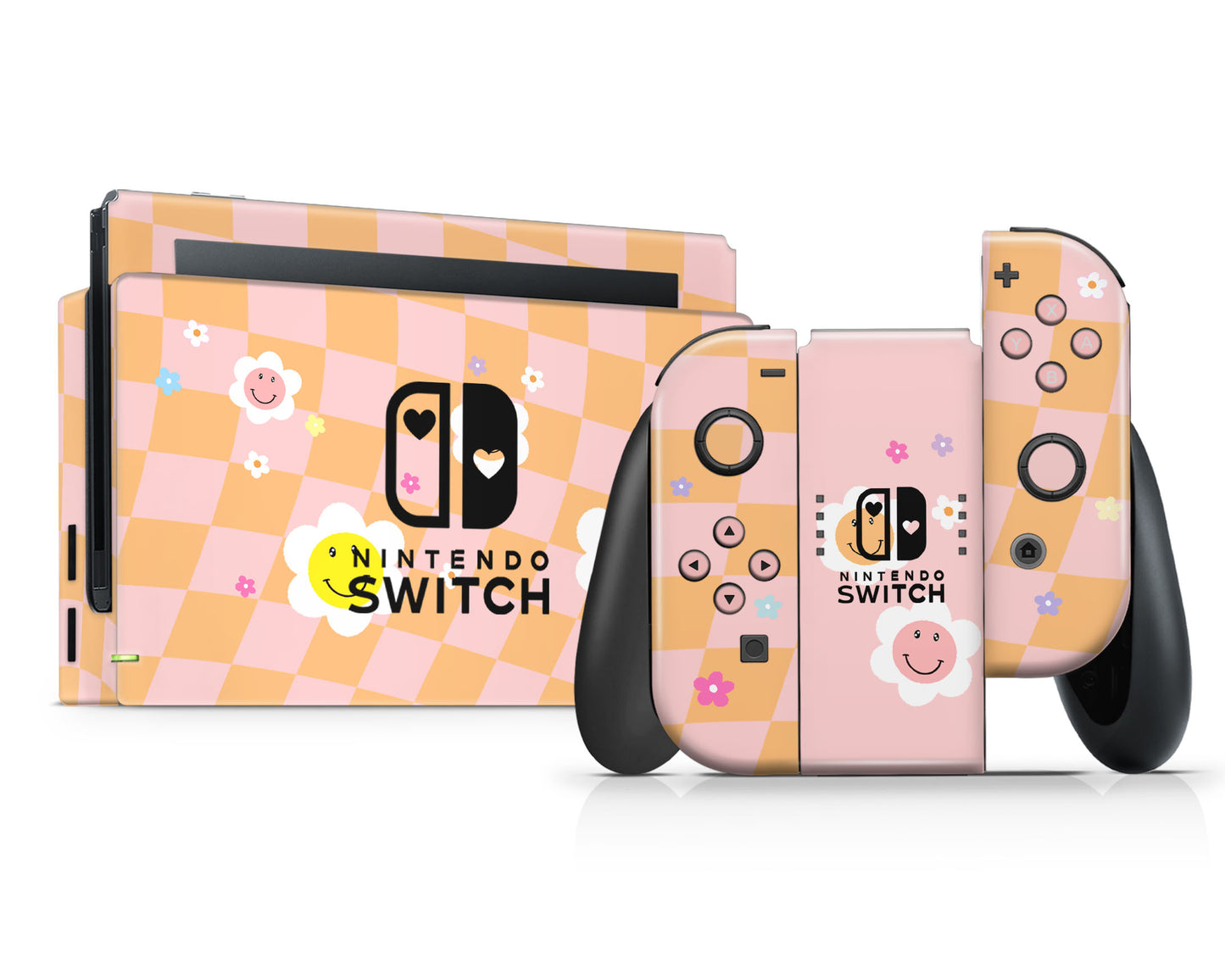 Checkered Smiley Floral Nintendo Switch Skin