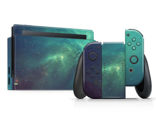 Lux Skins Nintendo Switch Green Stardust Galaxy Full Set Skins - Pattern Galaxy Skin