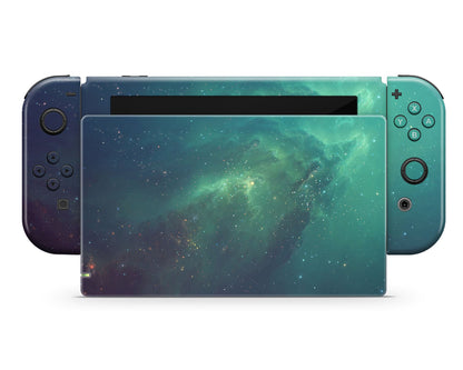 Lux Skins Nintendo Switch Green Stardust Galaxy Full Set +Tempered Glass Skins - Pattern Galaxy Skin