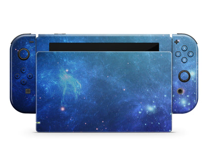 Lux Skins Nintendo Switch Ethereal Blue Stardust Galaxy Full Set +Tempered Glass Skins - Pattern Galaxy Skin