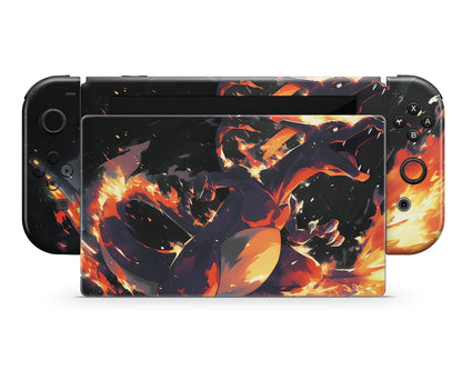Lux Skins Nintendo Switch Pokemon Charizard Flames Full Set +Tempered Glass Skins - Pop culture Pokemon Skin