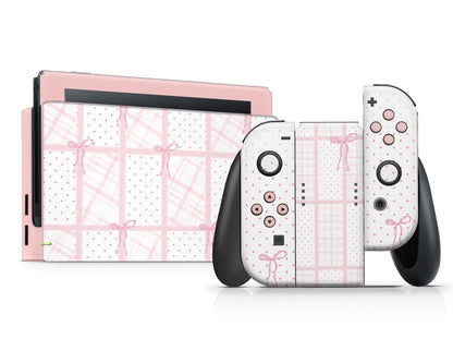 Lux Skins Nintendo Switch Cute Pink Bow Full Set Skins - Pattern  Skin