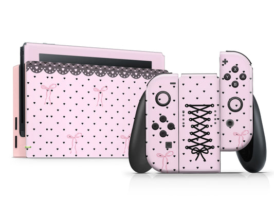Lux Skins Nintendo Switch Pink Bow Black Lace Full Set Skins - Pattern  Skin