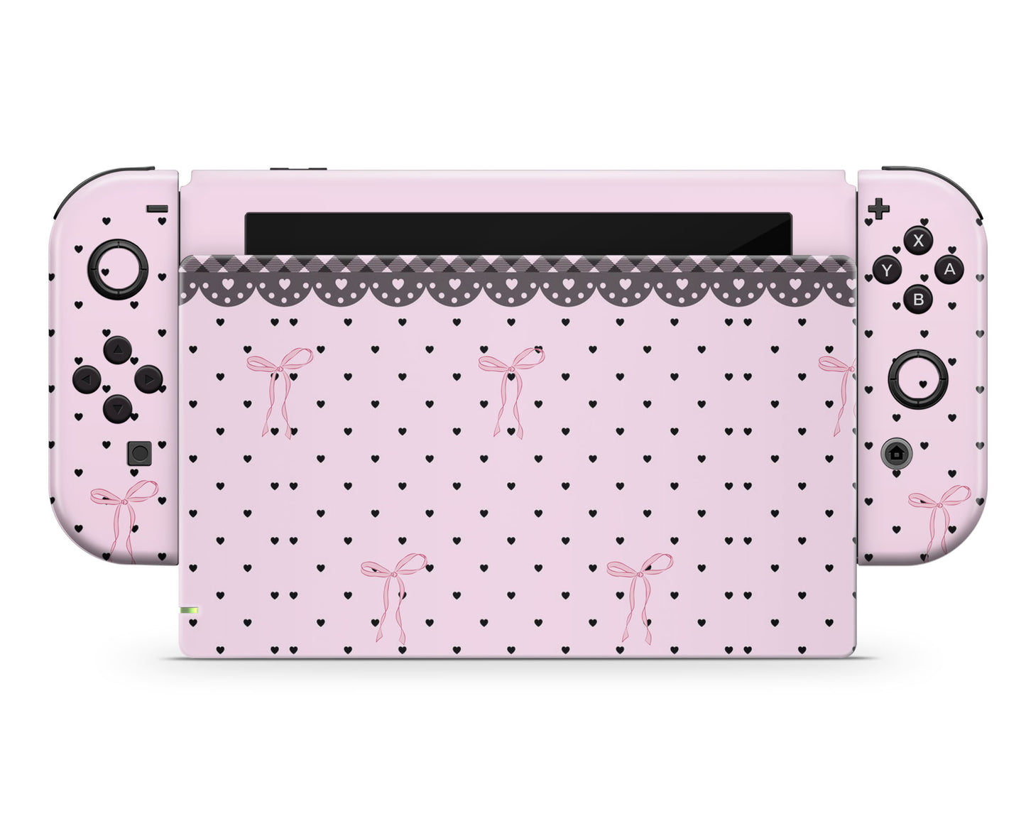 Lux Skins Nintendo Switch Pink Bow Black Lace Full Set +Tempered Glass Skins - Pattern  Skin
