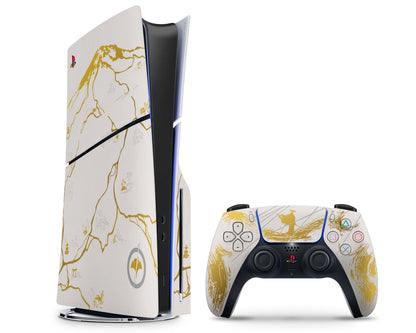Lux Skins PS5 Slim Ghost of Yotei Gold Limited Edition Inspired PS5 Slim Skins - Pop culture Ghost of Yotei Skin