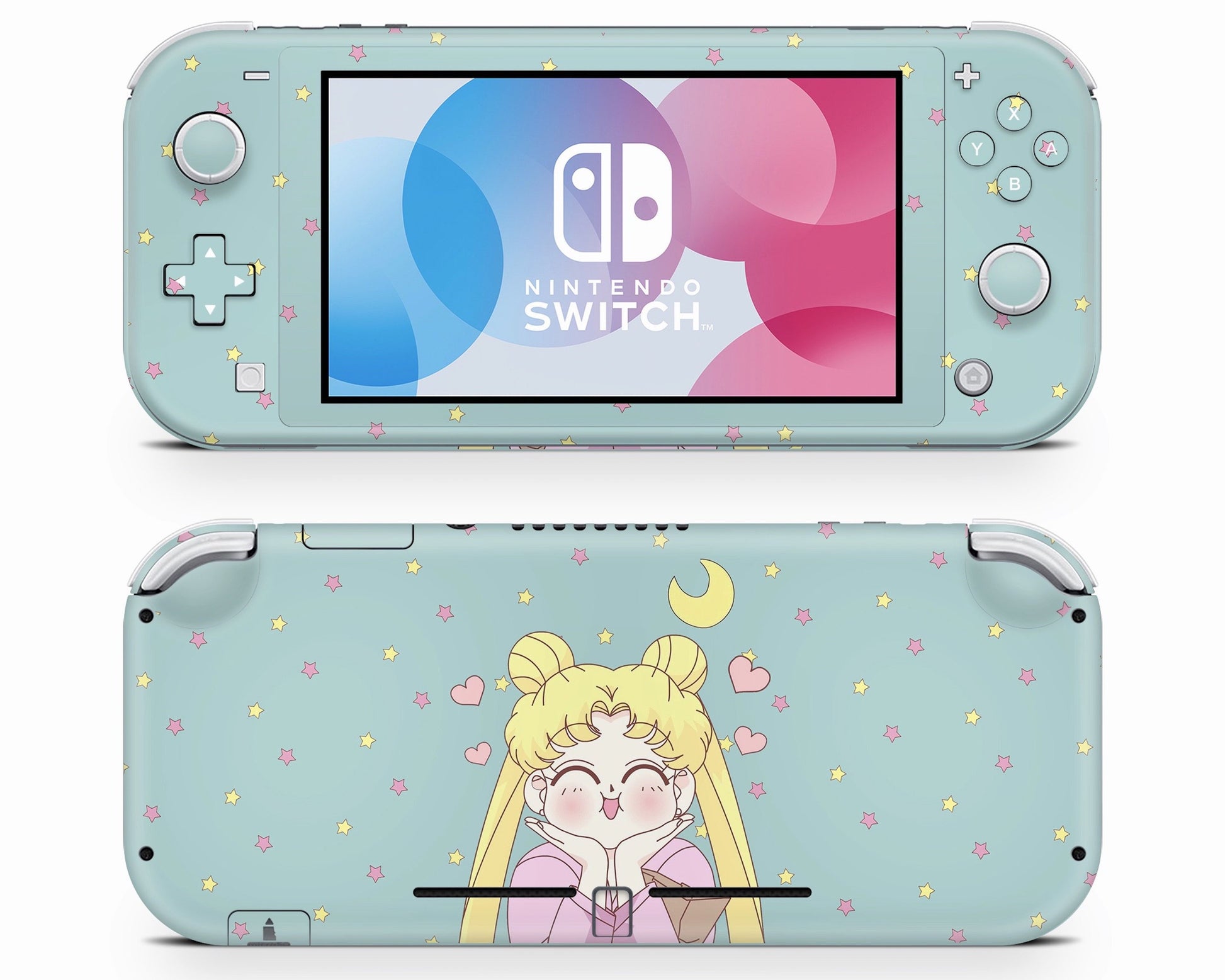 Lux Skins Nintendo Switch Lite Sailor Moon Kawaii Hearts Teal Full Set Skins - Pop culture Sailor Moon Skin