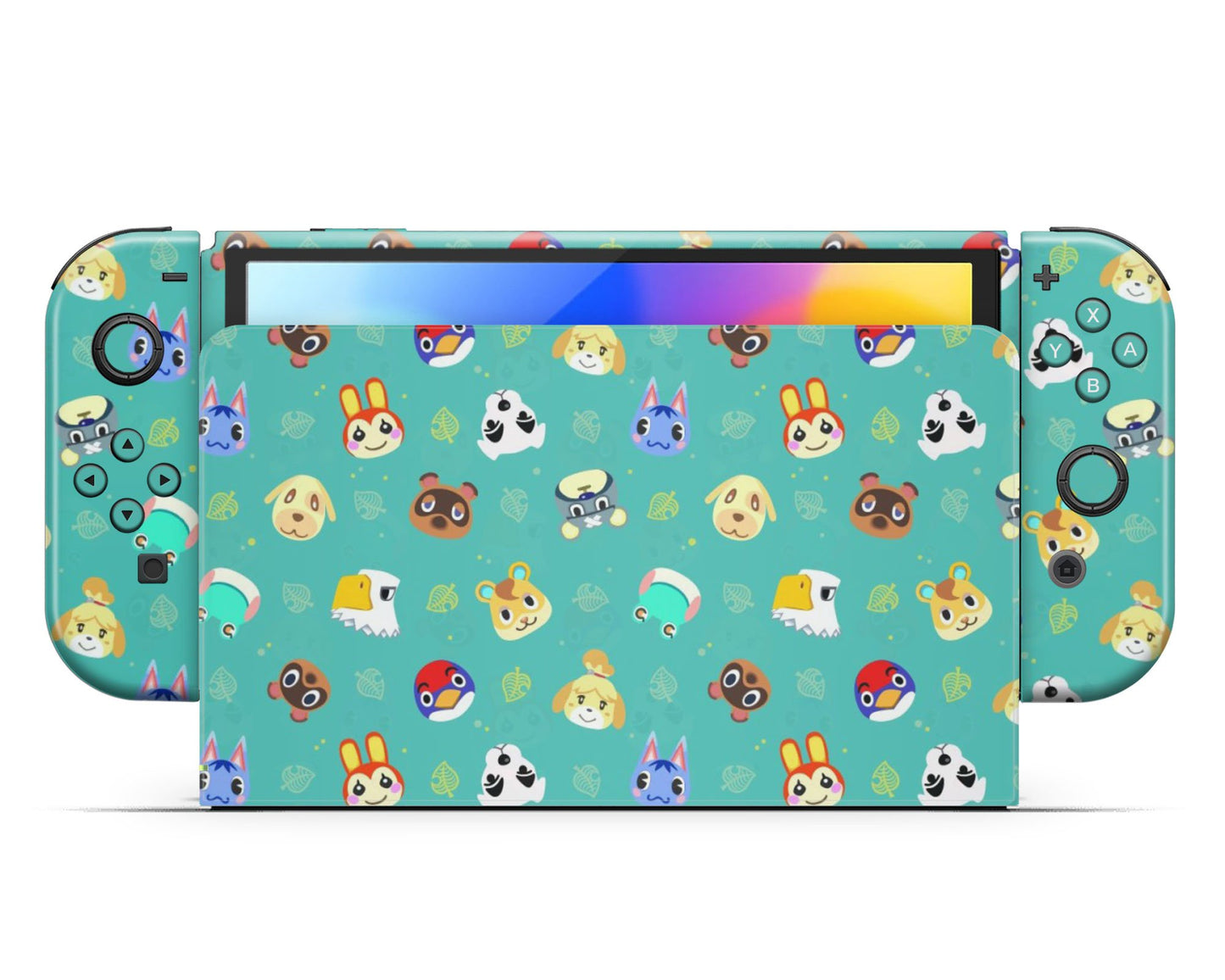 Lux Skins Nintendo Switch OLED Teal Animal Crossing Campers Full Set Skins - Pop culture Animal Crossing Skin