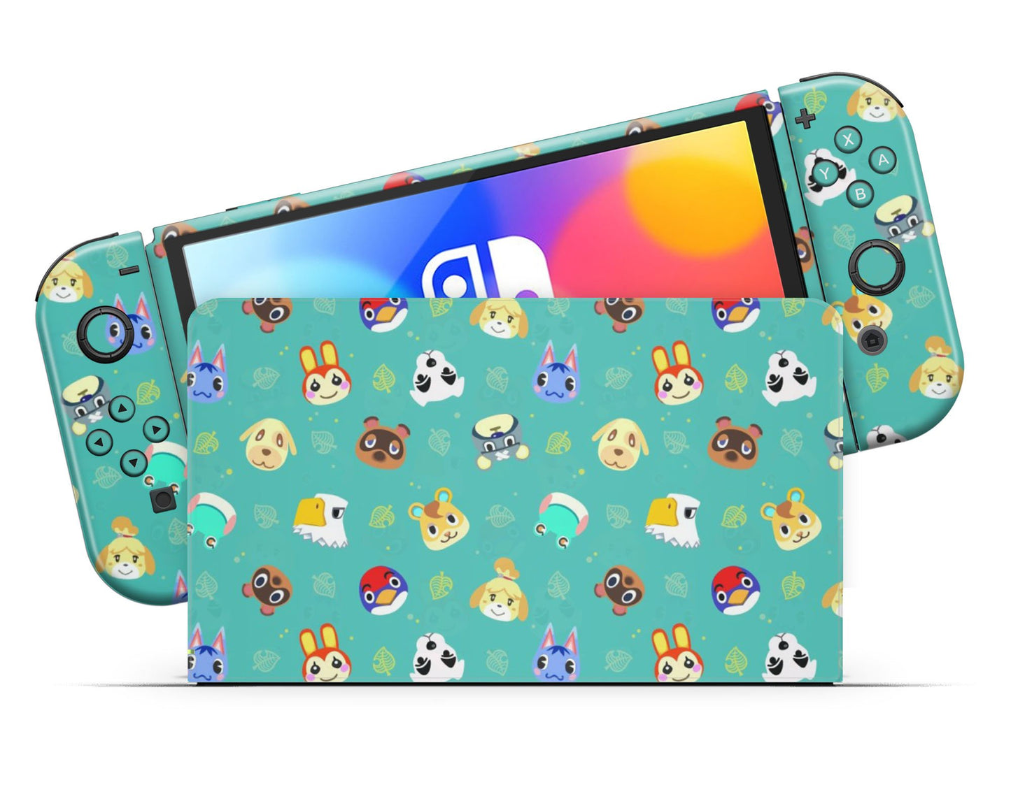 Lux Skins Nintendo Switch OLED Teal Animal Crossing Campers Full Set Skins - Pop culture Animal Crossing Skin