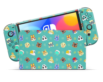 Lux Skins Nintendo Switch OLED Teal Animal Crossing Campers Full Set Skins - Pop culture Animal Crossing Skin