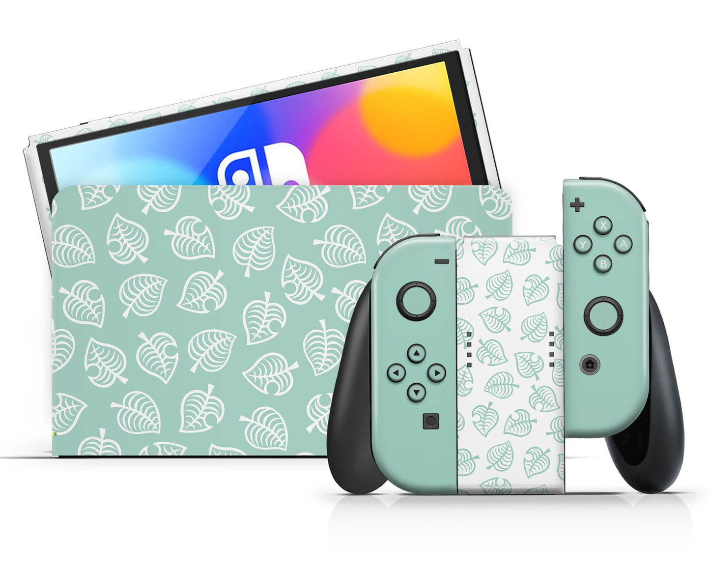 Lux Skins Nintendo Switch OLED Anime Crossing Teal Leaves Full Set Skins - Pop culture Animal Crossing Skin
