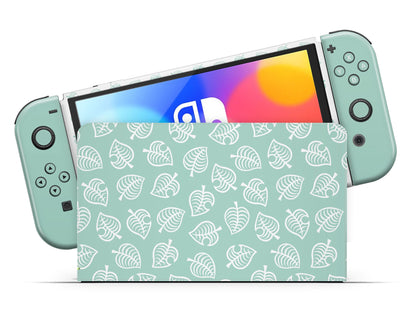 Lux Skins Nintendo Switch OLED Anime Crossing Teal Leaves Full Set Skins - Pop culture Animal Crossing Skin