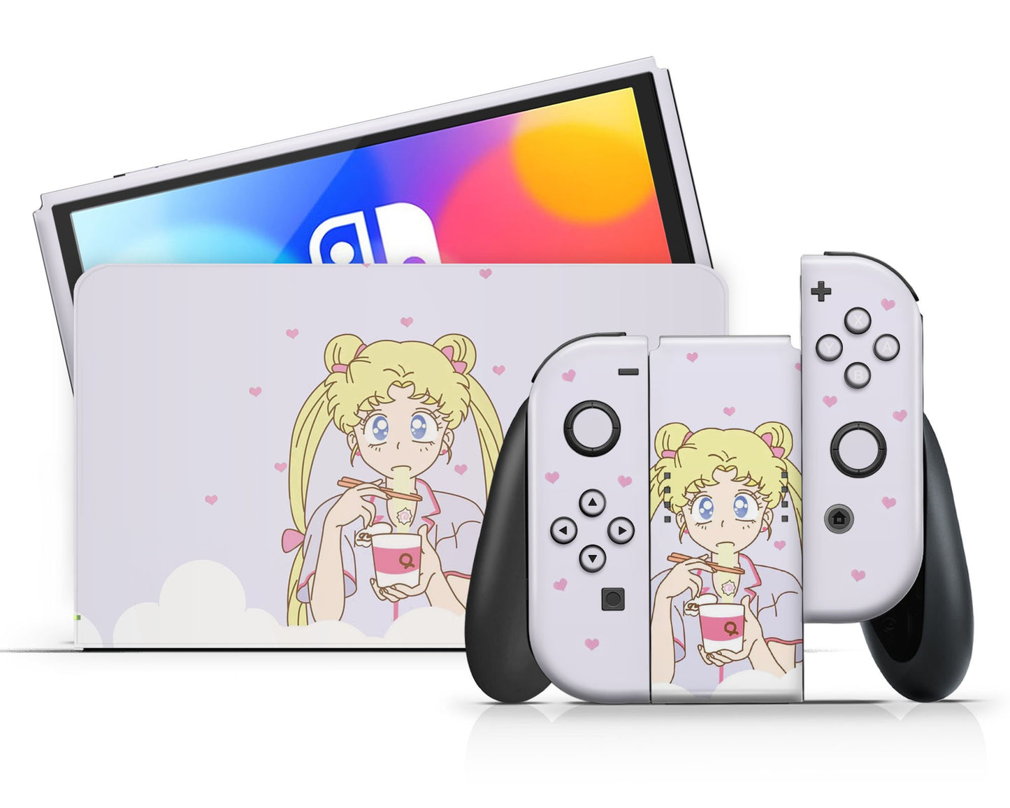 Lux Skins Nintendo Switch OLED Sailor Moon Ramen Pastel Purple Full Set Skins - Pop culture Sailor Moon Skin