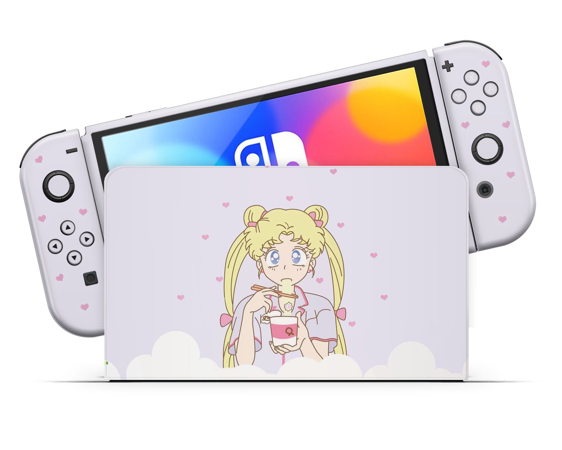 Lux Skins Nintendo Switch OLED Sailor Moon Ramen Pastel Purple Full Set Skins - Pop culture Sailor Moon Skin