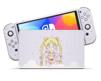 Lux Skins Nintendo Switch OLED Sailor Moon Ramen Pastel Purple Full Set Skins - Pop culture Sailor Moon Skin