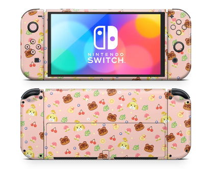 Cute Animal Crossing Pattern Nintendo Switch OLED Skin