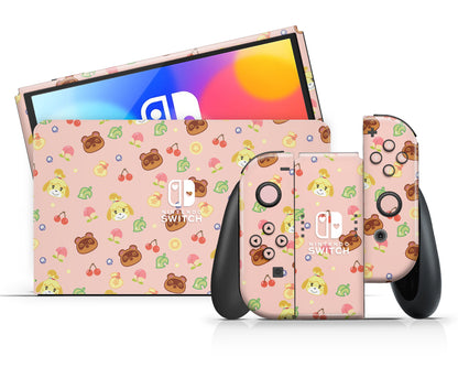 Cute Animal Crossing Pattern Nintendo Switch OLED Skin
