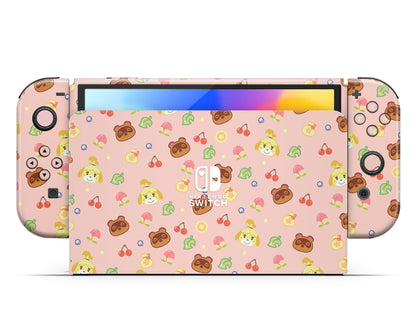 Cute Animal Crossing Pattern Nintendo Switch OLED Skin