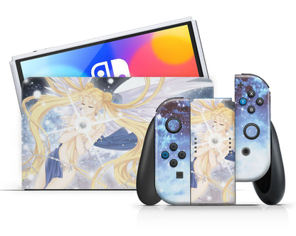 Lux Skins Nintendo Switch OLED Sailor Moon Artistic Blue Full Set Skins - Pop culture Sailor Moon Skin