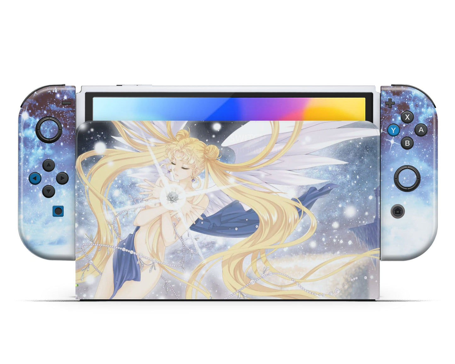 Lux Skins Nintendo Switch OLED Sailor Moon Artistic Blue Full Set +Tempered Glass Skins - Pop culture Sailor Moon Skin