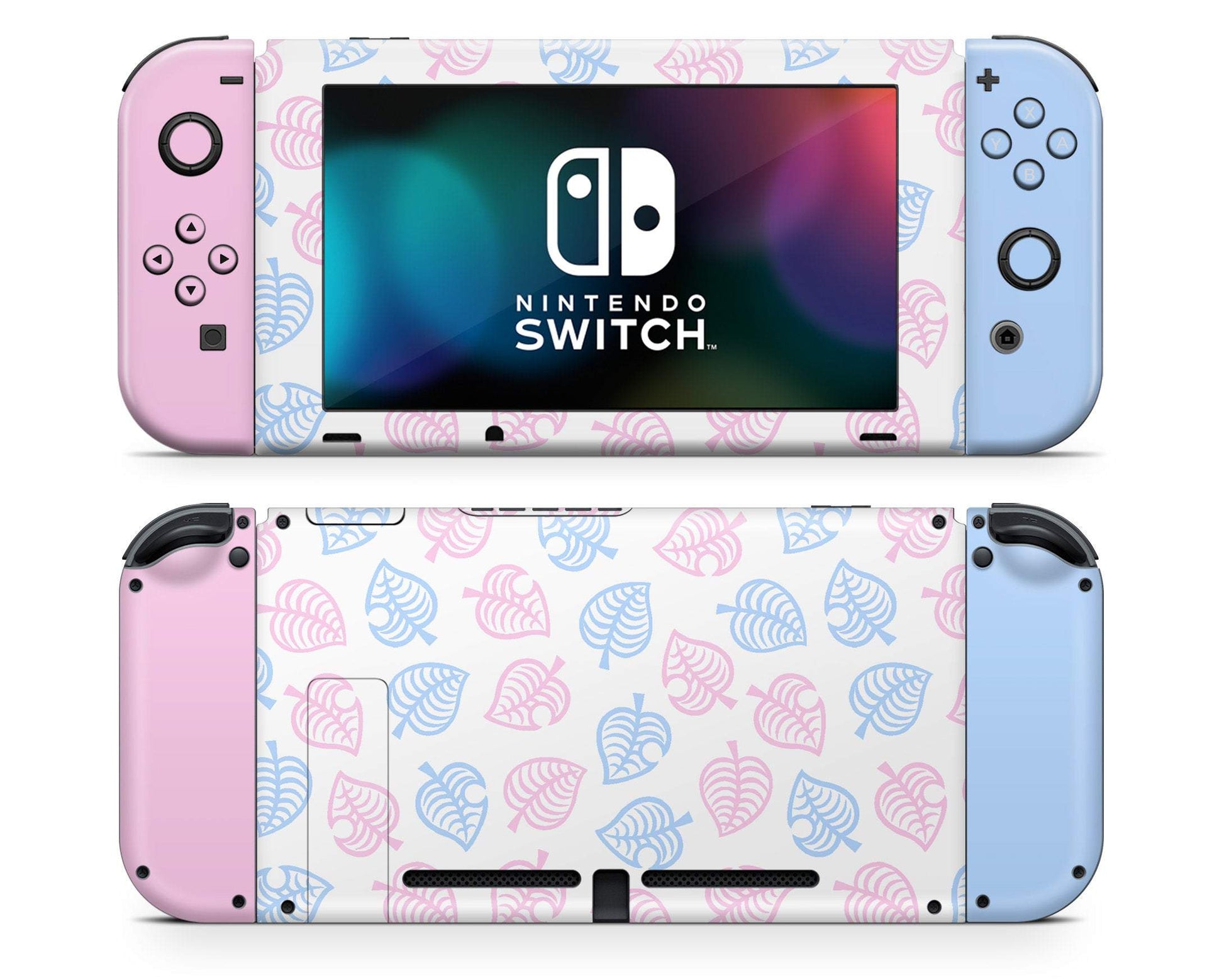 Lux Skins Nintendo Switch Animal Crossing Pastel Pink Blue Leaf Full Set Skins - Pop culture Animal Crossing Skin