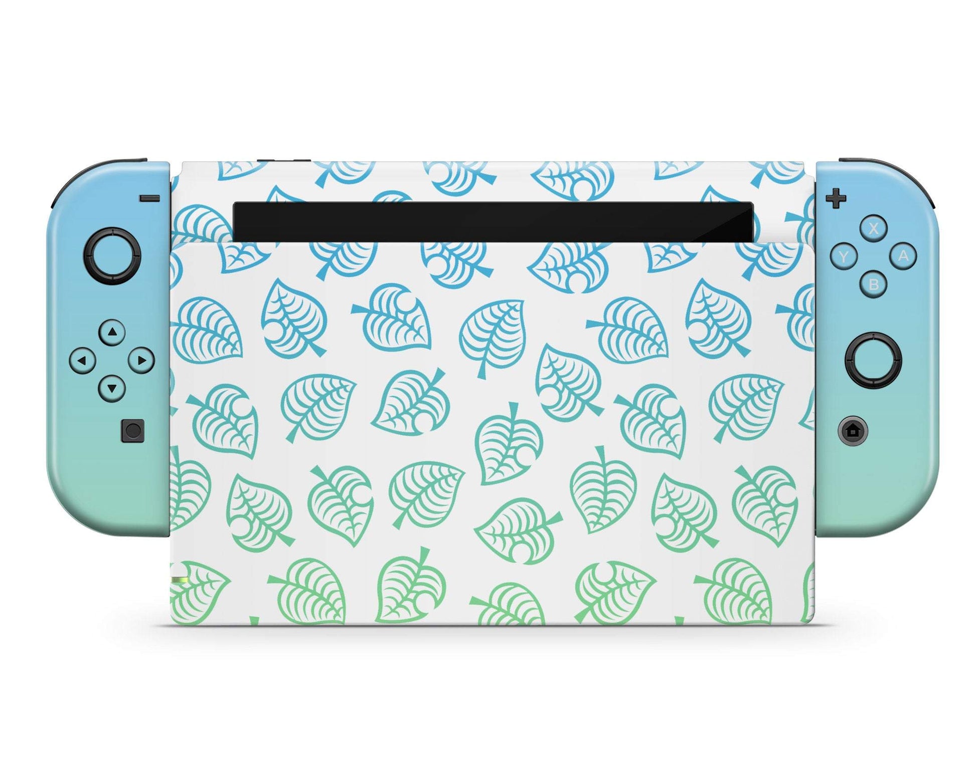 Lux Skins Nintendo Switch Animal Crossing Green Blue Leaf Gradient Ombre Full Set Skins - Pop culture Animal Crossing Skin