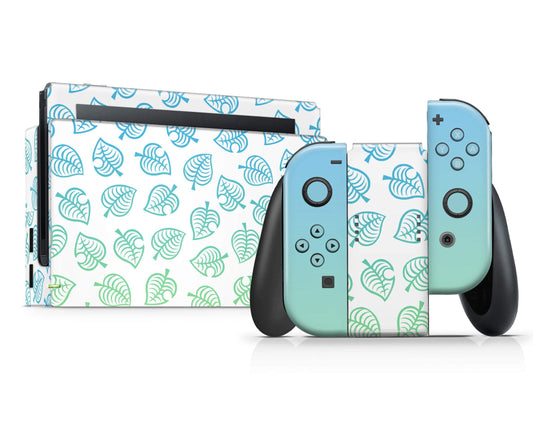 Lux Skins Nintendo Switch Animal Crossing Green Blue Leaf Gradient Ombre Full Set Skins - Pop culture Animal Crossing Skin