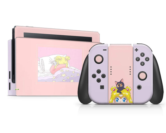 Sailor Moon Sleepy Gamer Girl Nintendo Switch Skin
