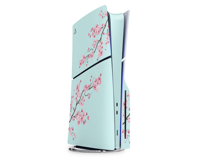 Lux Skins PS5 Slim Teal Cherry Blossom PS5 Slim Skins - Art Floral Skin
