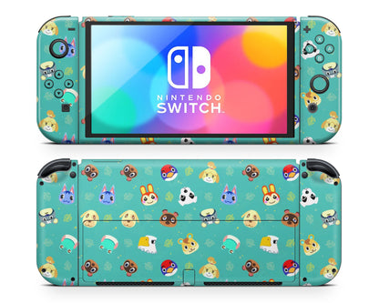 Teal Animal Crossing Campers Nintendo Switch OLED Skin